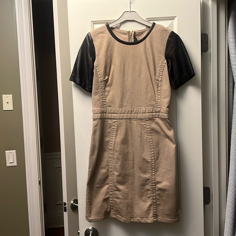 Marc by Marc Jacob’s fitted denim dress with leather sleeves